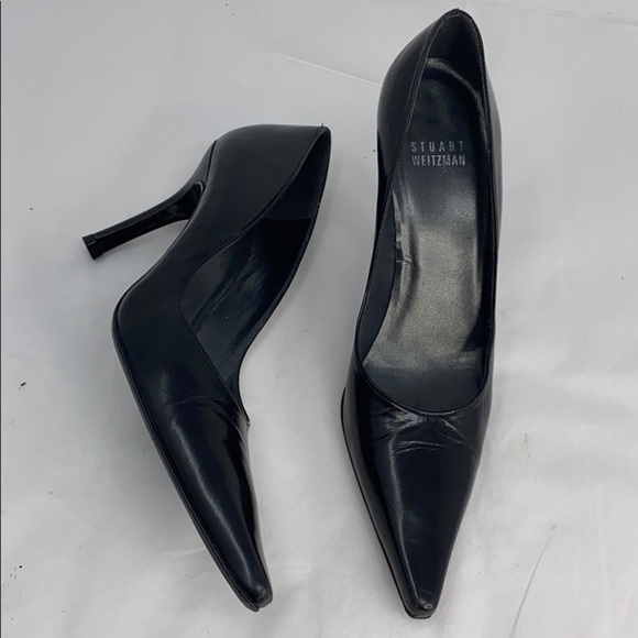 Stuart Weitzman Sz 6N Black Leather Pointed Heels - Picture 5 of 8